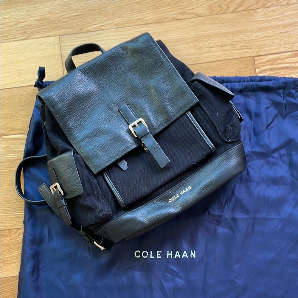 Cole Haan Black Backpack with Flap Closure